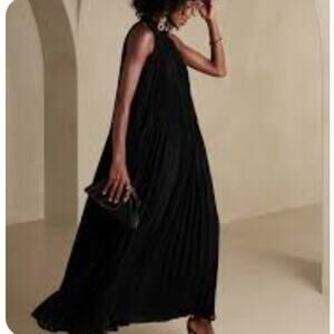 Banana Republic String Halter Black Bohemian Lagenlook Maxi Dress L